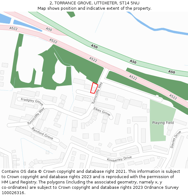2, TORRANCE GROVE, UTTOXETER, ST14 5NU: Location map and indicative extent of plot