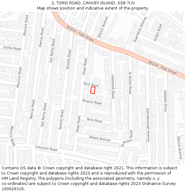 2, TORSI ROAD, CANVEY ISLAND, SS8 7LN: Location map and indicative extent of plot