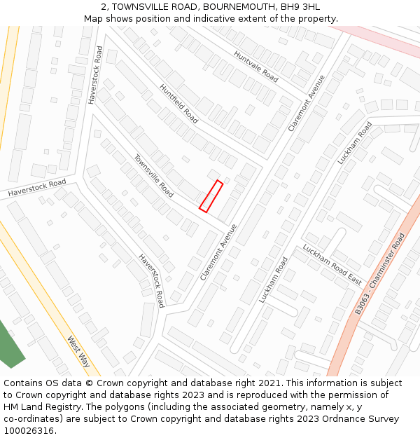 2, TOWNSVILLE ROAD, BOURNEMOUTH, BH9 3HL: Location map and indicative extent of plot