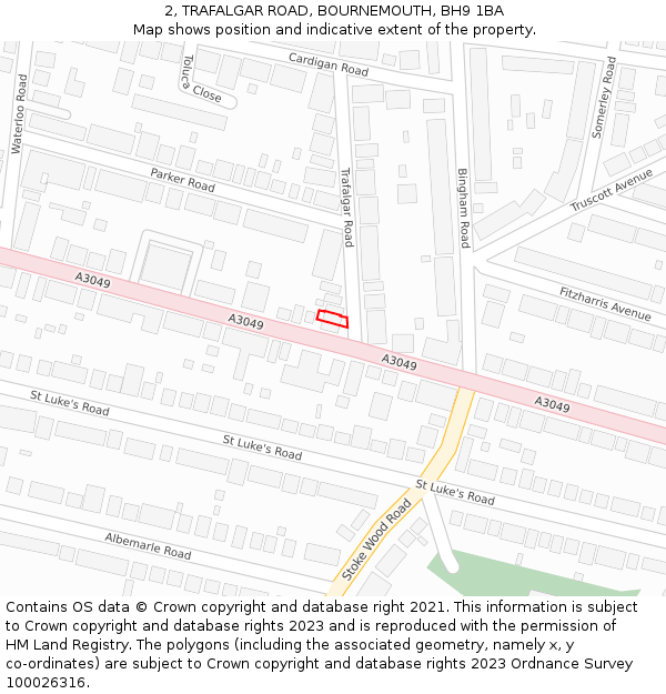 2, TRAFALGAR ROAD, BOURNEMOUTH, BH9 1BA: Location map and indicative extent of plot