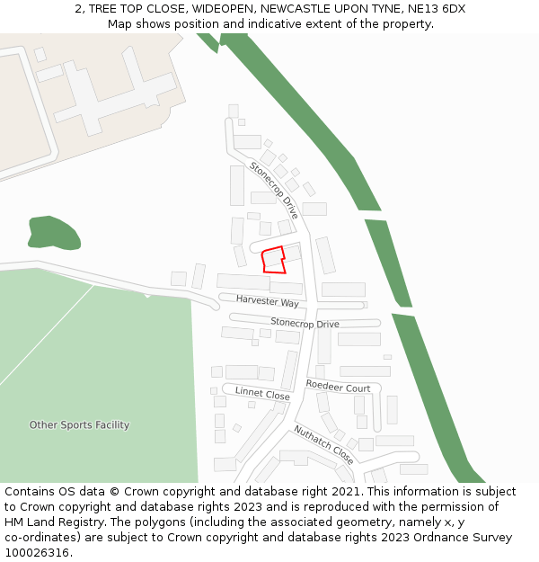 2, TREE TOP CLOSE, WIDEOPEN, NEWCASTLE UPON TYNE, NE13 6DX: Location map and indicative extent of plot