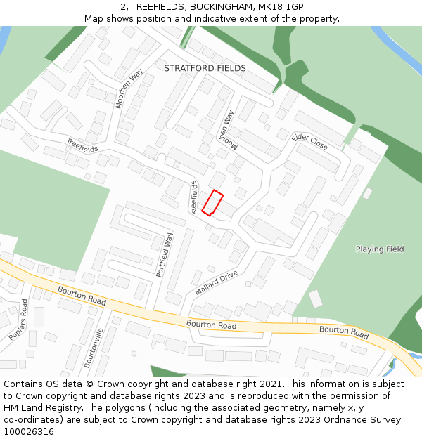2, TREEFIELDS, BUCKINGHAM, MK18 1GP: Location map and indicative extent of plot