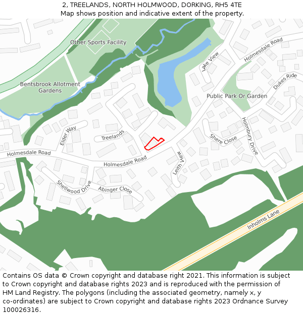 2, TREELANDS, NORTH HOLMWOOD, DORKING, RH5 4TE: Location map and indicative extent of plot