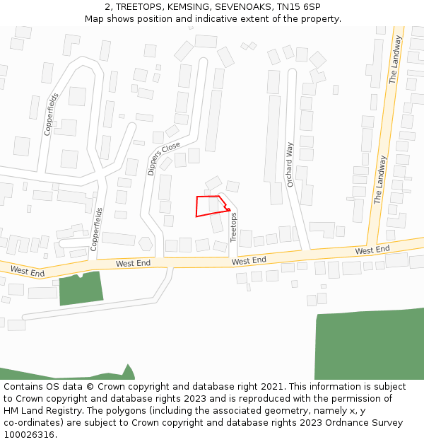 2, TREETOPS, KEMSING, SEVENOAKS, TN15 6SP: Location map and indicative extent of plot