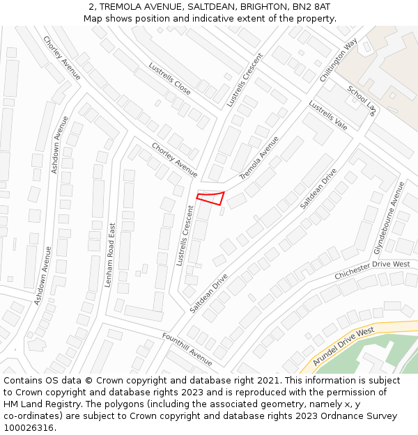 2, TREMOLA AVENUE, SALTDEAN, BRIGHTON, BN2 8AT: Location map and indicative extent of plot