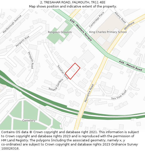 2, TRESAHAR ROAD, FALMOUTH, TR11 4EE: Location map and indicative extent of plot