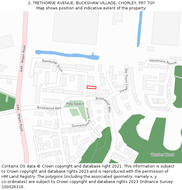 2, TRETHORNE AVENUE, BUCKSHAW VILLAGE, CHORLEY, PR7 7GY: Location map and indicative extent of plot