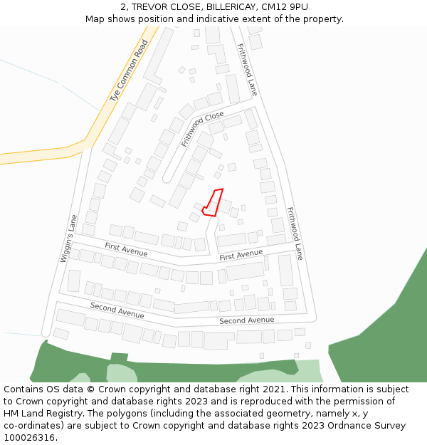 2, TREVOR CLOSE, BILLERICAY, CM12 9PU: Location map and indicative extent of plot