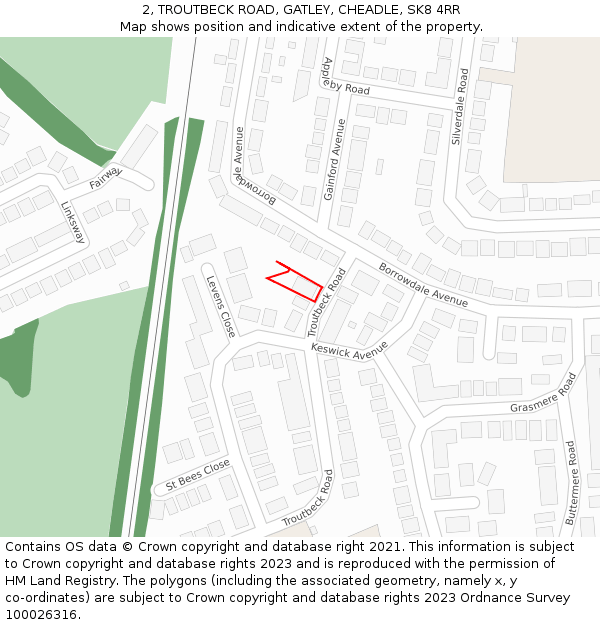 2, TROUTBECK ROAD, GATLEY, CHEADLE, SK8 4RR: Location map and indicative extent of plot