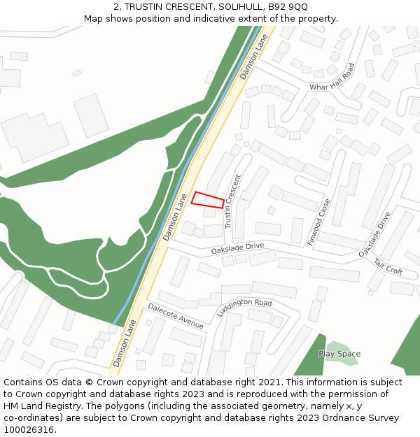 2, TRUSTIN CRESCENT, SOLIHULL, B92 9QQ: Location map and indicative extent of plot