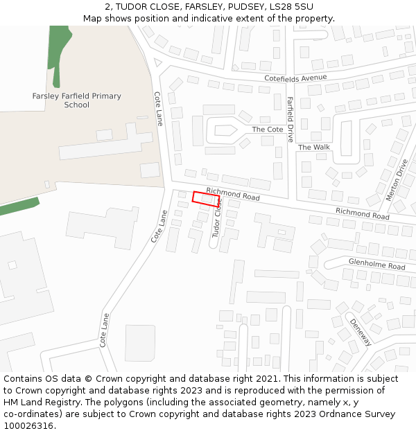 2, TUDOR CLOSE, FARSLEY, PUDSEY, LS28 5SU: Location map and indicative extent of plot