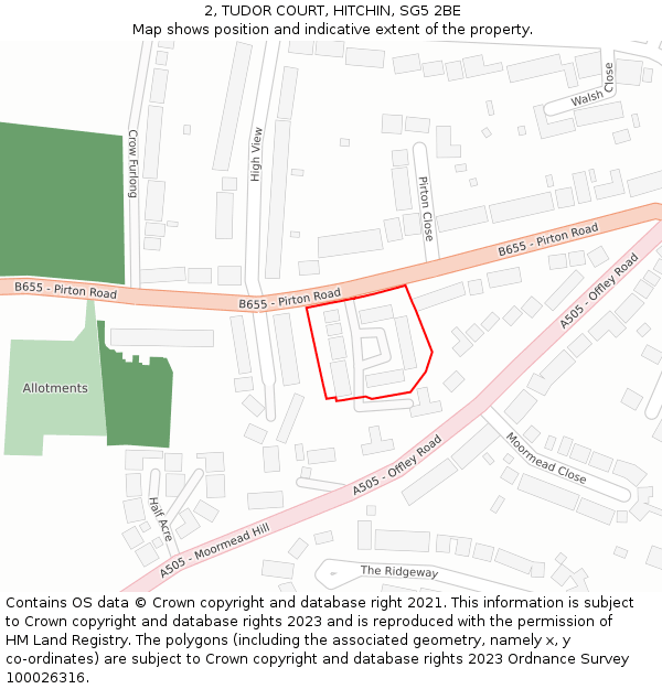 2, TUDOR COURT, HITCHIN, SG5 2BE: Location map and indicative extent of plot
