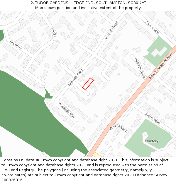 2, TUDOR GARDENS, HEDGE END, SOUTHAMPTON, SO30 4AT: Location map and indicative extent of plot