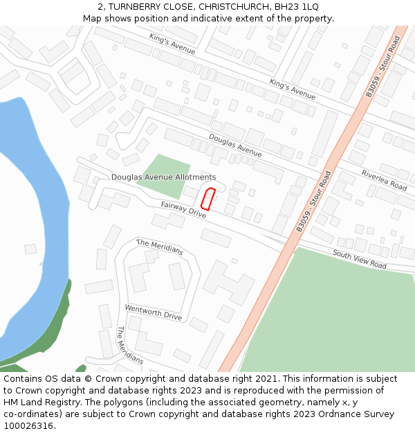 2, TURNBERRY CLOSE, CHRISTCHURCH, BH23 1LQ: Location map and indicative extent of plot