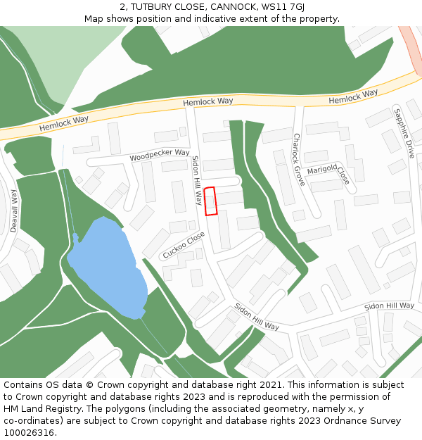 2, TUTBURY CLOSE, CANNOCK, WS11 7GJ: Location map and indicative extent of plot