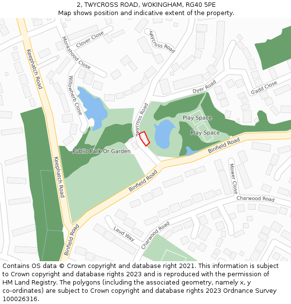 2, TWYCROSS ROAD, WOKINGHAM, RG40 5PE: Location map and indicative extent of plot