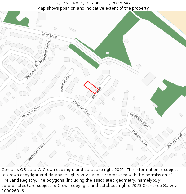 2, TYNE WALK, BEMBRIDGE, PO35 5XY: Location map and indicative extent of plot