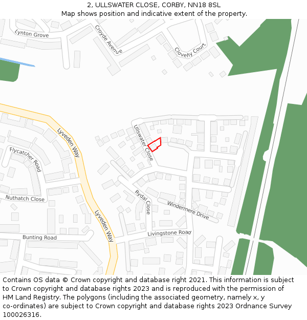 2, ULLSWATER CLOSE, CORBY, NN18 8SL: Location map and indicative extent of plot
