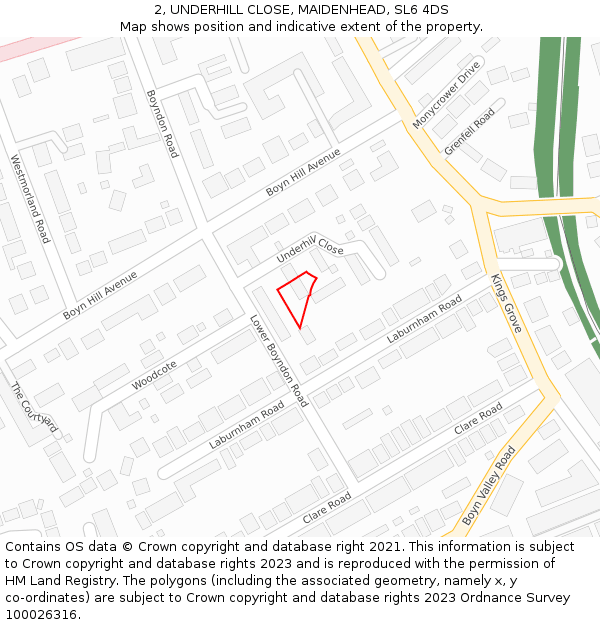2, UNDERHILL CLOSE, MAIDENHEAD, SL6 4DS: Location map and indicative extent of plot