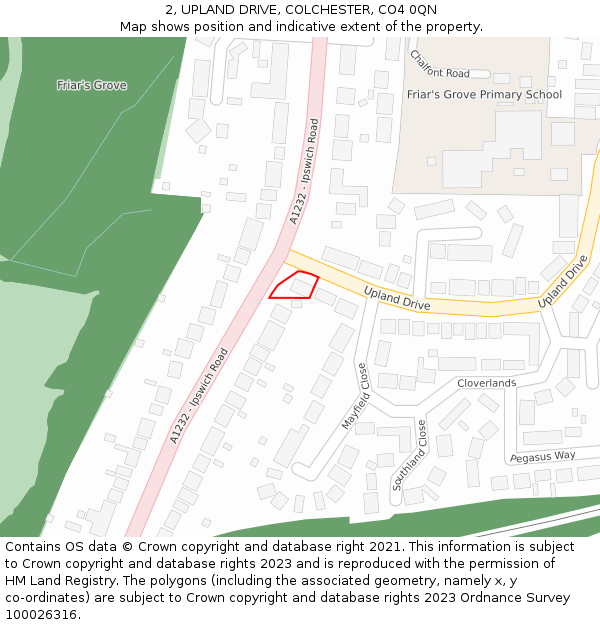 2, UPLAND DRIVE, COLCHESTER, CO4 0QN: Location map and indicative extent of plot
