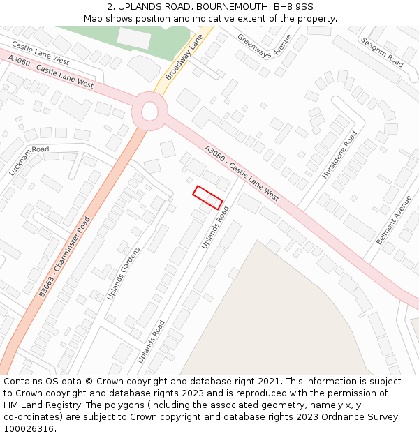 2, UPLANDS ROAD, BOURNEMOUTH, BH8 9SS: Location map and indicative extent of plot