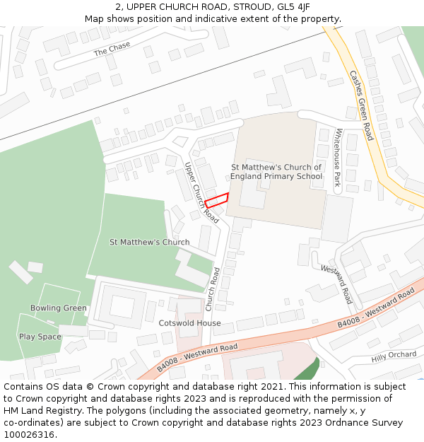 2, UPPER CHURCH ROAD, STROUD, GL5 4JF: Location map and indicative extent of plot