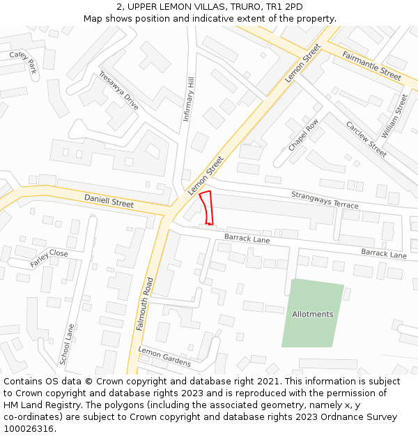 2, UPPER LEMON VILLAS, TRURO, TR1 2PD: Location map and indicative extent of plot