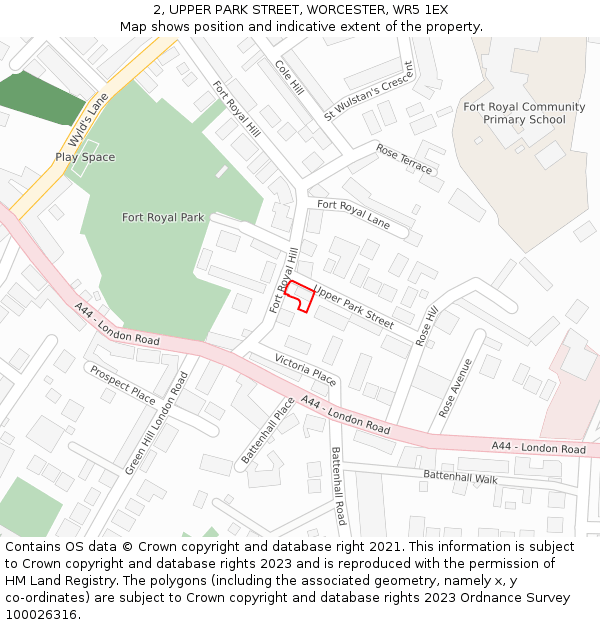 2, UPPER PARK STREET, WORCESTER, WR5 1EX: Location map and indicative extent of plot