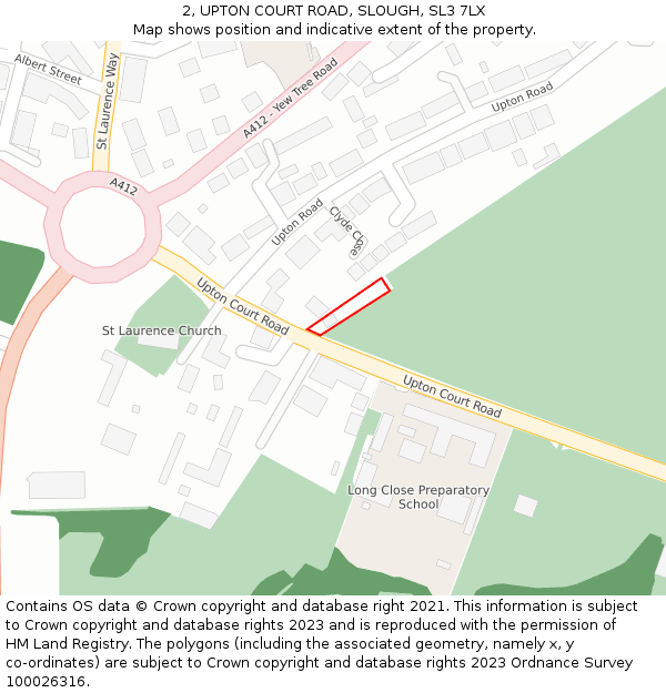 2, UPTON COURT ROAD, SLOUGH, SL3 7LX: Location map and indicative extent of plot