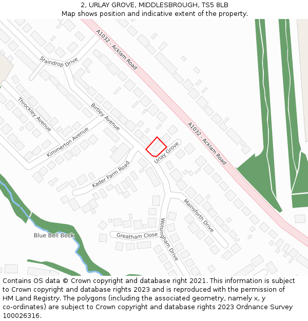 2, URLAY GROVE, MIDDLESBROUGH, TS5 8LB: Location map and indicative extent of plot