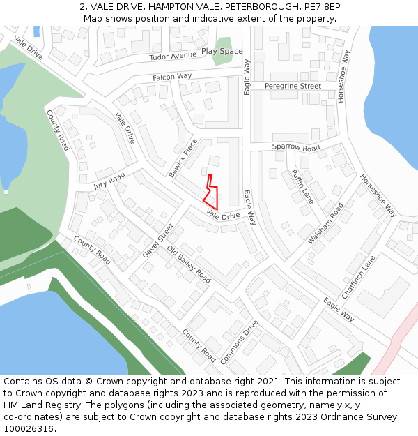 2, VALE DRIVE, HAMPTON VALE, PETERBOROUGH, PE7 8EP: Location map and indicative extent of plot