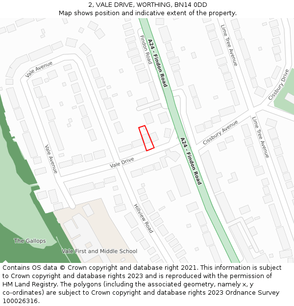 2, VALE DRIVE, WORTHING, BN14 0DD: Location map and indicative extent of plot