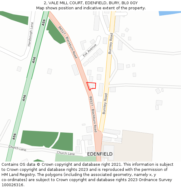 2, VALE MILL COURT, EDENFIELD, BURY, BL0 0GY: Location map and indicative extent of plot