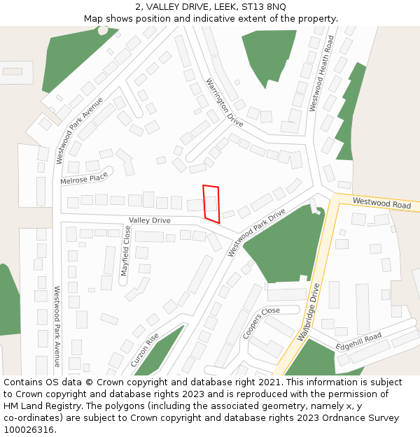 2, VALLEY DRIVE, LEEK, ST13 8NQ: Location map and indicative extent of plot