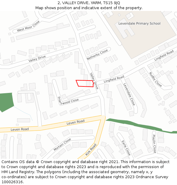 2, VALLEY DRIVE, YARM, TS15 9JQ: Location map and indicative extent of plot