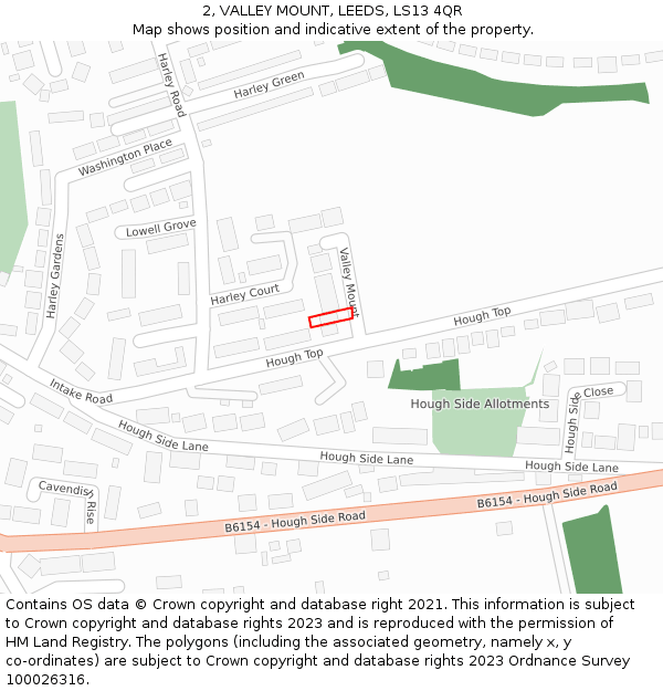 2, VALLEY MOUNT, LEEDS, LS13 4QR: Location map and indicative extent of plot