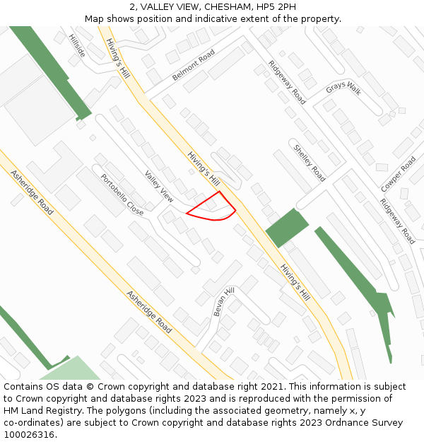 2, VALLEY VIEW, CHESHAM, HP5 2PH: Location map and indicative extent of plot