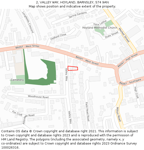 2, VALLEY WAY, HOYLAND, BARNSLEY, S74 9AN: Location map and indicative extent of plot