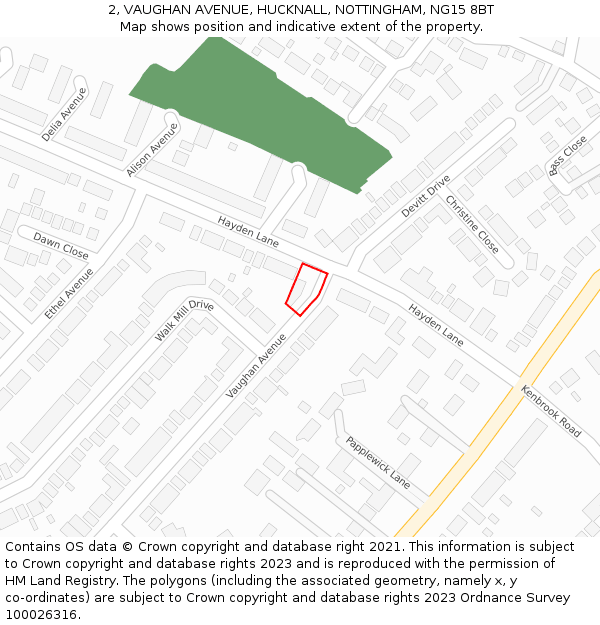 2, VAUGHAN AVENUE, HUCKNALL, NOTTINGHAM, NG15 8BT: Location map and indicative extent of plot