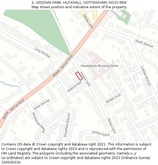 2, VEDONIS PARK, HUCKNALL, NOTTINGHAM, NG15 6EW: Location map and indicative extent of plot