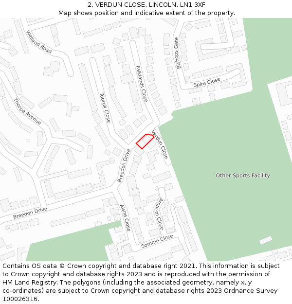 2, VERDUN CLOSE, LINCOLN, LN1 3XF: Location map and indicative extent of plot