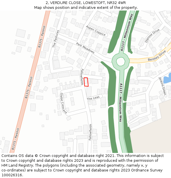 2, VERDURE CLOSE, LOWESTOFT, NR32 4WR: Location map and indicative extent of plot
