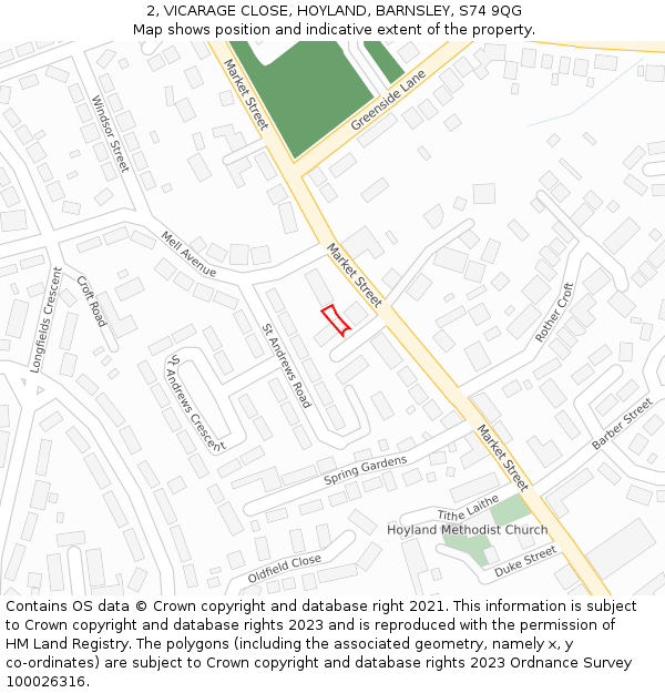 2, VICARAGE CLOSE, HOYLAND, BARNSLEY, S74 9QG: Location map and indicative extent of plot