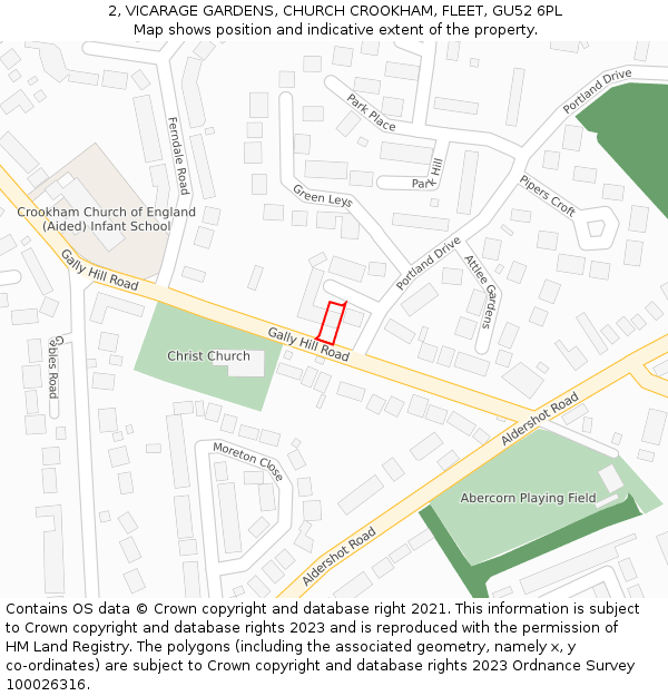 2, VICARAGE GARDENS, CHURCH CROOKHAM, FLEET, GU52 6PL: Location map and indicative extent of plot