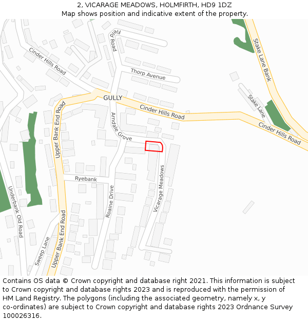 2, VICARAGE MEADOWS, HOLMFIRTH, HD9 1DZ: Location map and indicative extent of plot