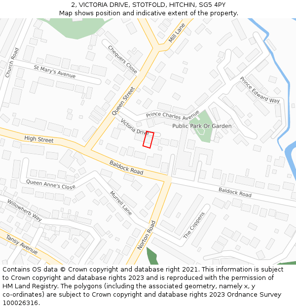 2, VICTORIA DRIVE, STOTFOLD, HITCHIN, SG5 4PY: Location map and indicative extent of plot