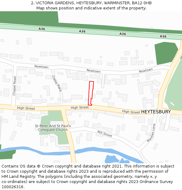 2, VICTORIA GARDENS, HEYTESBURY, WARMINSTER, BA12 0HB: Location map and indicative extent of plot