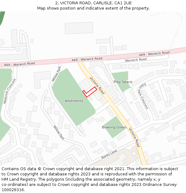 2, VICTORIA ROAD, CARLISLE, CA1 2UE: Location map and indicative extent of plot