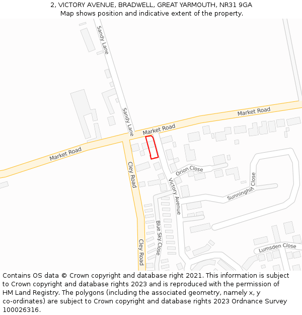 2, VICTORY AVENUE, BRADWELL, GREAT YARMOUTH, NR31 9GA: Location map and indicative extent of plot