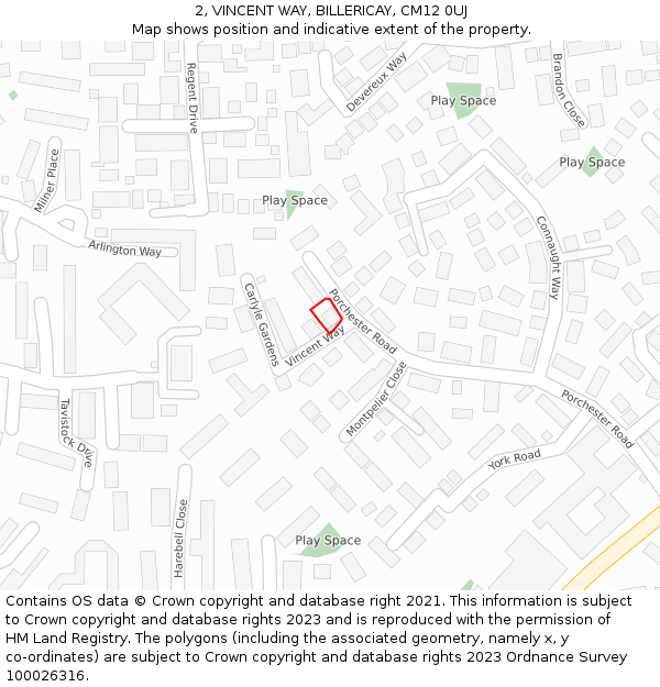 2, VINCENT WAY, BILLERICAY, CM12 0UJ: Location map and indicative extent of plot
